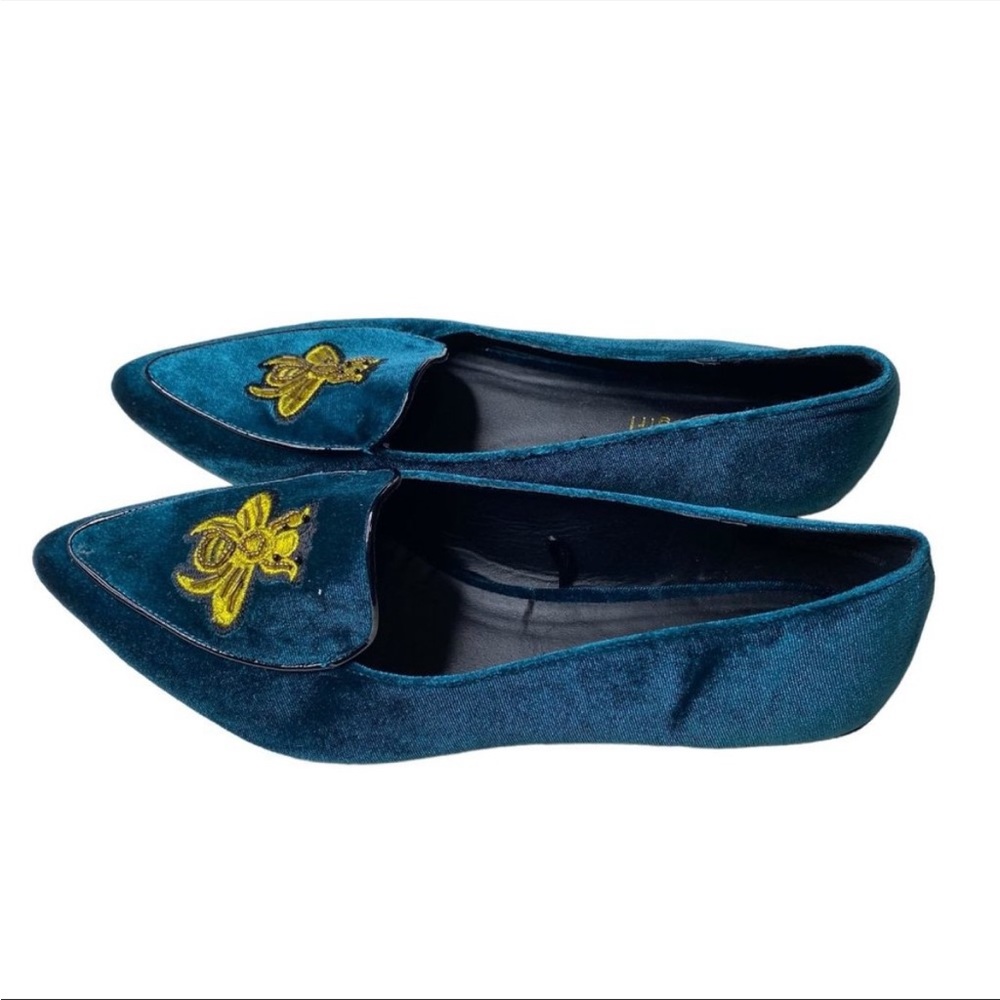 Madden Girl Beez Queen Bee Beaded Turquoise Velour Pointed Toe Flats Slip On 10